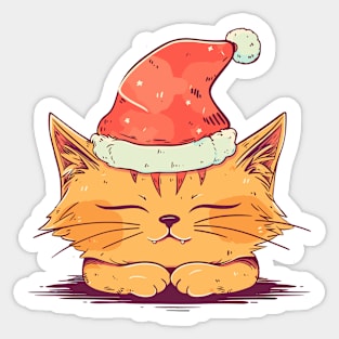 Sleepy cat with santa hat Sticker